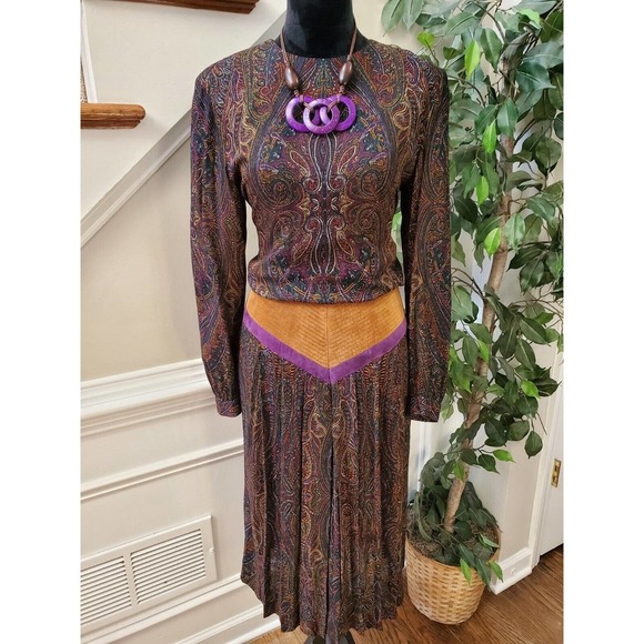 Vintage Joan Sparks for Daniel Barrett Paisley Wool Midi Dress Small - Picture 1 of 15